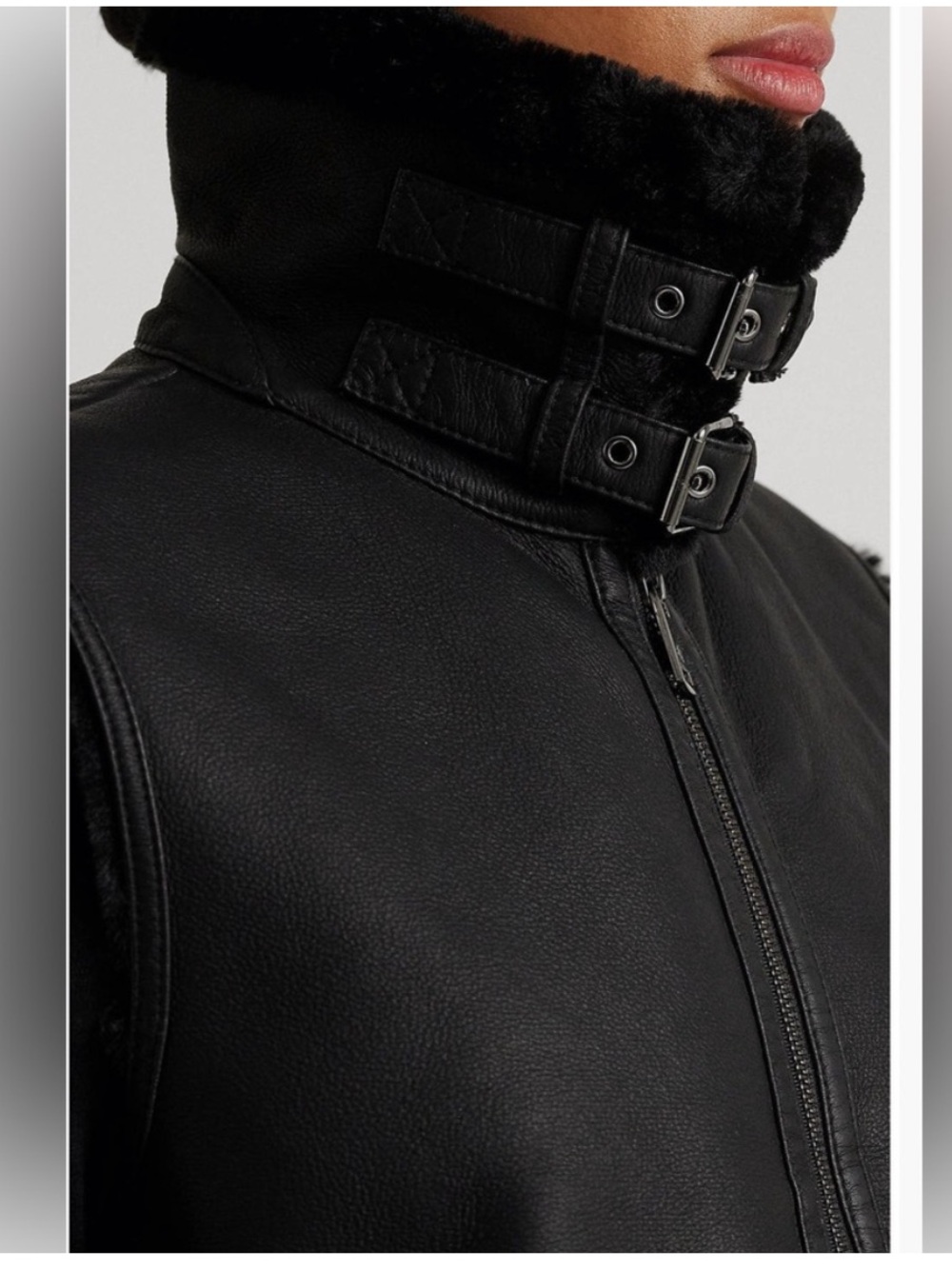 Ralph Lauren Black Faux-Shearling Leather Vest with Zip Pockets size small - Picture 3 of 16